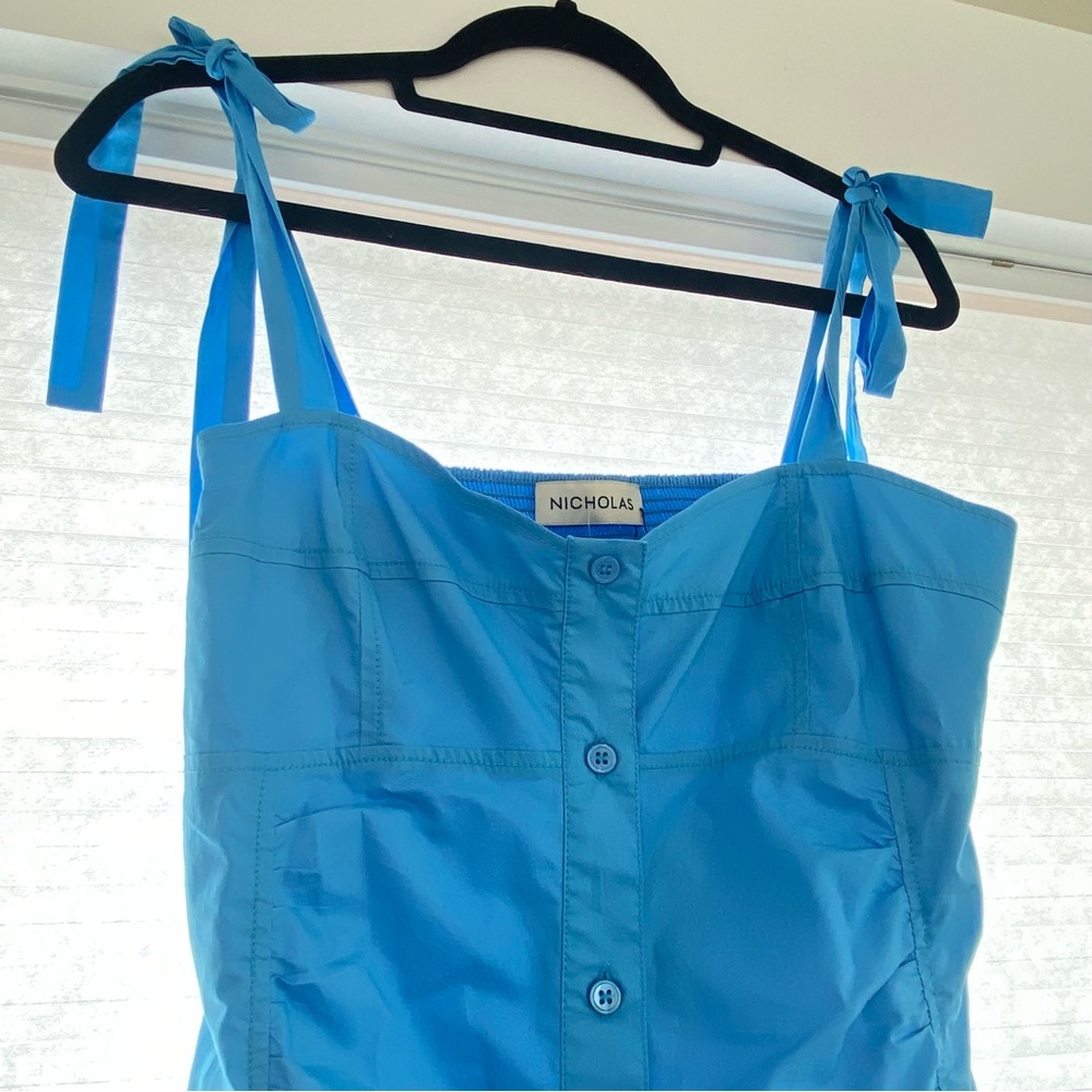 Nicholas Tatianna Tie Strap Cotton Midi Dress In Swim - Blue US 6 - Picture 3 of 9